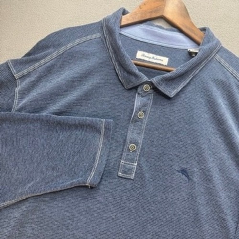 Tommy Bahama Long Sleeve Polo‎ Shirt 3XLB Big Blue Tencel Blend Regular Fit Mari